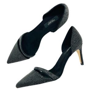 Zara Black Velvet Studded Cutout Heels, Sz EU 39